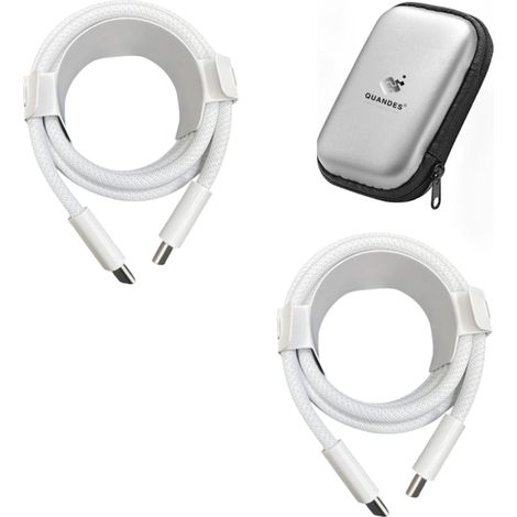 Câble de données USB-C Quandes tissé 240 W 2 m avec pochette de rangement, compatible avec iPhone 17/16/15 Pro/15 Pro Max et iPad Pro 2020 (2 pièces) (1/5)