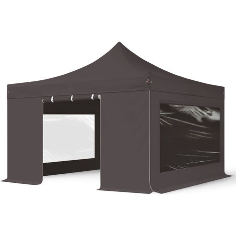 TOOLPORT 4x4m PES 750 Pop up gazebo party tent PREMIUM Steel 40 mm, incl. Sidewalls with Panorama Windows, dark grey