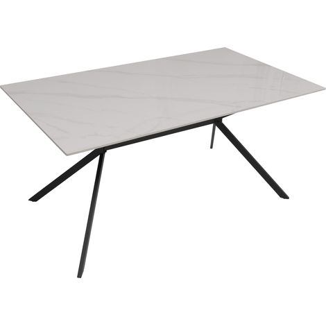 Esszimmertisch HHG-208, Esstisch Sinterstein Metall, Marmor-Optik 160cm weiß