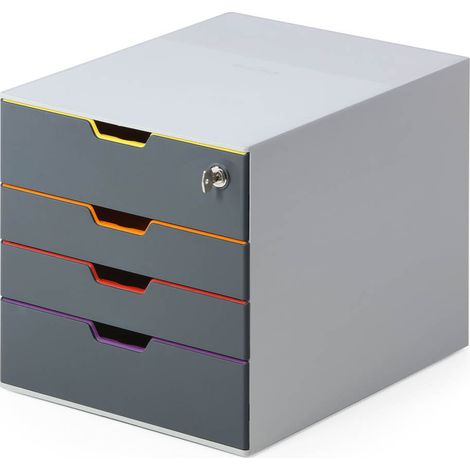 Durable 760627 Schubladenbox abschließbar (Varicolor 4 Safe) 4 Fächer, mit Etiketten zur Beschriftung, mehrfarbig