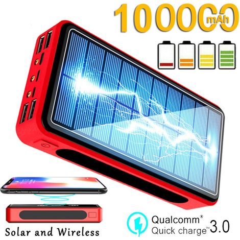 Batterie externe portable solaire sans fil de 100 000 mAh avec lampe LED, étanche et haute capacité, idéale pour une utilisation en extérieur. (1/5)