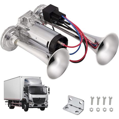 Pour Klaxon pneumatique 12 V, 600 dB, double tuyau super puissant avec compresseur, kit pour véhicules 12 V, camions, véhicules longs, trains, bateaux, voitures, fourgonnettes, argent
