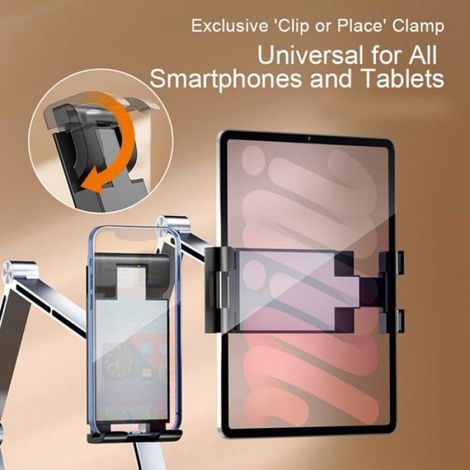 Support métallique robuste pour téléphone/tablette, flexible, rétractable et pliable, support universel en alliage d'aluminium. (1/3)