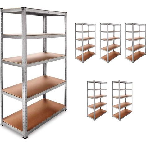 DASCK - Pack de 6 Estanterías Galvanizadas de 5 Baldas (180 x 90 x 40 cm cada una) Almacenamiento Taller