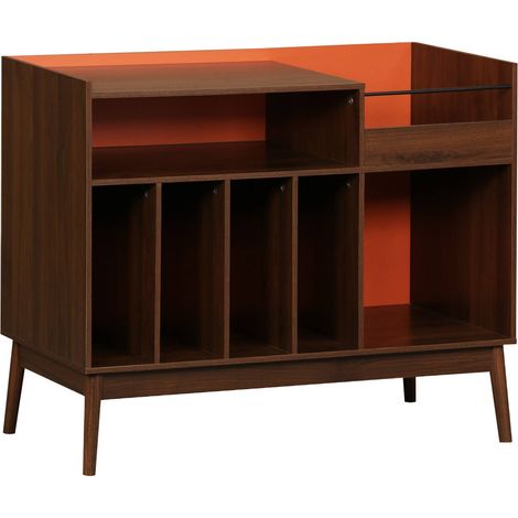 sweeek - Zweifarbiger Vintage Schallplattenschrank mit Holzdekor und farbigem Hintergrund 100cm