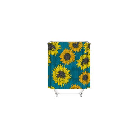 Duschvorhang mit Sonnenblumenmotiv, 150 x 180 cm (Blau), Duschvorhang - Crezuo