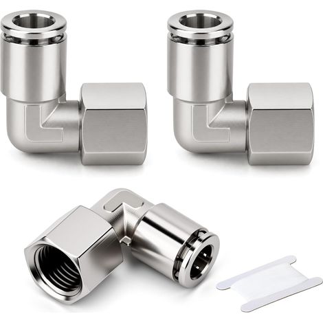 3 PIÈCES Raccord pneumatique coude 90 degrés à connexion rapide en laiton nickelé tube diamètre extérieur 6mm x filetage femelle BSP 1/8 pouce connecteur rapide pour conduite air comprimé (1/5)