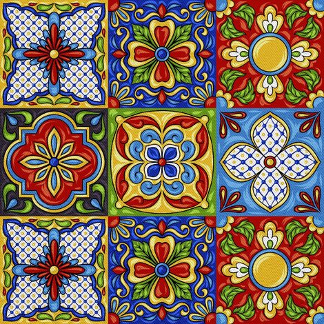 Telas decorativas para exteriores Oxford - Motivo Talavera mexicana (1/5)