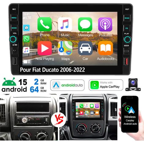 Autoradio Android 15 avec Apple CarPlay, GPS et RDS, port USB Type-C pour Fiat Ducato (2006-2022) - 2+64G CAM
