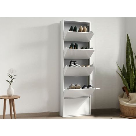 Dmora Zapatero de metal con cinco puertas con solapa, color blanco, Medidas 50 x 169 x 15 cm, con embalaje reforzado (1/5)