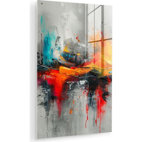 CUADRO DE METACRILATO Arte moderno - Naranja - Gris - Abstracto Cuadros Para Dormitorio 60x90 (1/5)