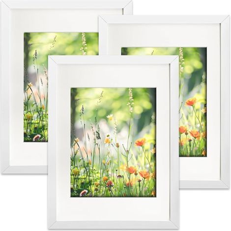 A4-Bilderrahmen aus Holz, 3er-Set, 21 x 29,7 cm, mit bruchsicherer Acrylglasscheibe, zur Wand- und Tischmontage, mit 15 x 20 cm Passepartout, für Wohnzimmer, Schlafzimmer, Büro (1/5)