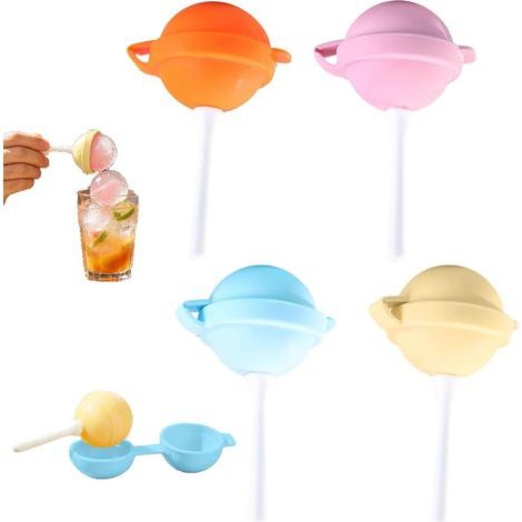 Wiederverwendbares Set aus 4 wiederverwendbaren Eisformen in Form von Lollis, Eis am Stiel und Eis am Stiel, aus Silikon mit wiederverwendbaren Stielen (1/5)