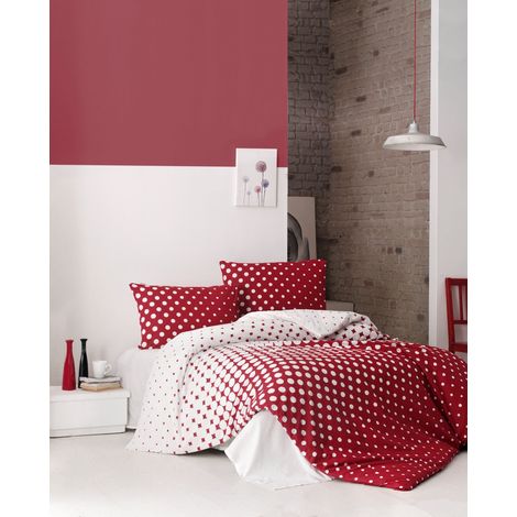 Parure de lit - 1 housse de couette 220 x 240 cm + 2 taies d'oreiller 60 x 60 cm - 100 % coton renforcé - Rouge