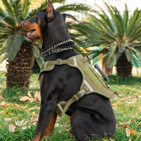 Harnais pour chien à deux poignées, pour chiens moyens à grands, style gilet anti-explosion, idéal pour l'entraînement en extérieur, vert militaire, sans drapeau national, taille L. (1/4)