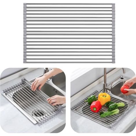 Scolapiatti pieghevole per lavello - Tappetino multifunzionale per stoviglie da cucina, rimovibile - 47x30 cm (1/5)