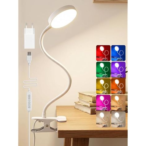 Leselampe Bett,72 LED 10 RGB Farben+10 Helligkeit Klemmlampe,500 lm Augenschutz Klemmleuchte,USB Adapter Schreibtischlampe Verwendet für Bettlampe/Nachttischlampe/Schlafzimmer/Kinder Bett/Schreibtisch (1/5)