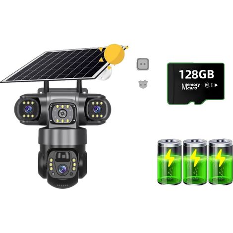 Caméra, Alimentée par Solaire, Configuration à Trois Objectifs, Seulement Caméra SANS carte, Caméra et carte mémoire de 128 Go (1/2)