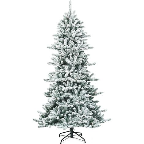 GOPLUS 210CM Arbre Noel Crayon Artificiel Floque de Neige a Charniere Non Eclaire de avec 1108 Branches, Sapin de Noel Artificiel Base en Metal, Decoration Fete Arbre de Noel