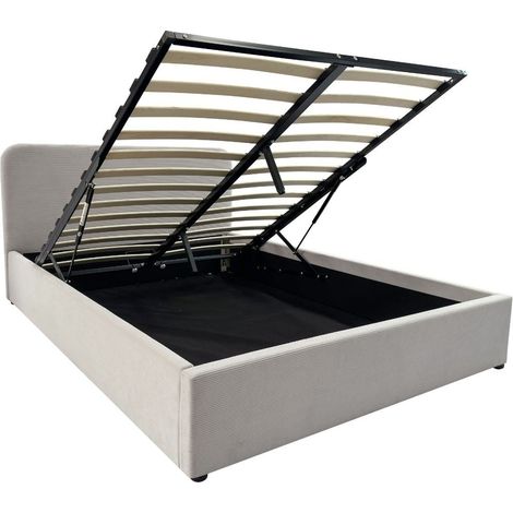 Letto contenitore 140x190 cm con testiera rivestita in velluto beige - LIVY