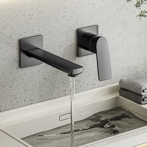 Mitigeur Lavabo Mural Encastré en Laiton  Robinet Salle de Bain Eau Chaude/Froide, Poignée Unique, Installation Dissimulée G1/2, Design Moderne