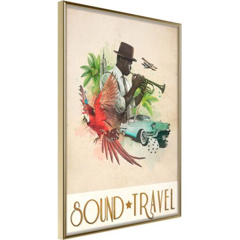 Affiche Murale Encadrée "Exotic Travel" 30 x 42 cm Or