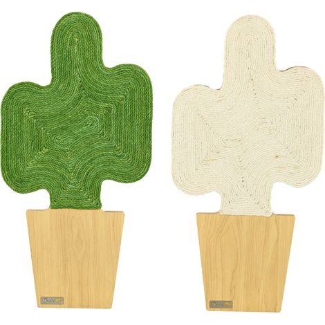 Ensemble de 2 arbres à chat/griffoirs, motif cactus, à fixer au mur, 30 cm x 60 cm, chêne, blanc et vert.