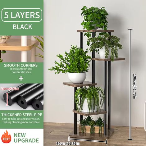 Support de plante pour fleurs, étagère de rangement en bois, étagère à fleurs à 5 niveaux, jardinière T1, présentoir intérieur, pots de fleurs multiples (1/4)