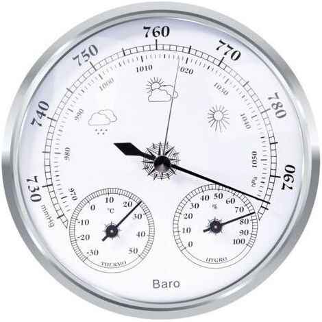 tation météo analogique - Station météo analogique pour l'intérieur et l'extérieur - Composé d'un baromètre, d'un thermomètre et d'un hygromètre(Argent,128mm) (1/5)