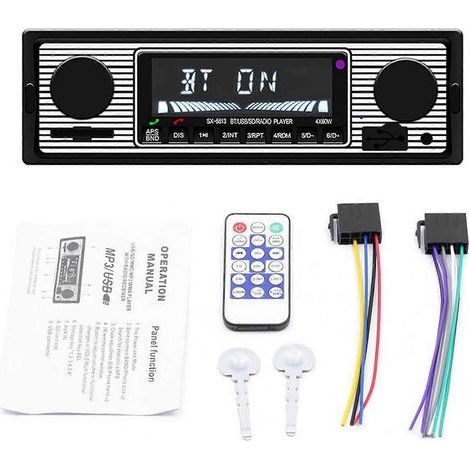 Autoradio retrò in formato 1-DIN con Bluetooth, USB, slot per scheda SD, ingresso AUX, radio FM e lettore MP3. (1/5)