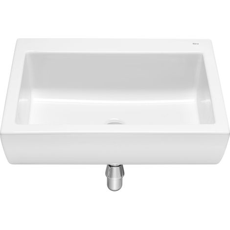 Roca – Lavabo mural en porcelaine ACCESS – Dimensions 600x450 mm – Vasque suspendue sans trou de robinetterie – Kit de fixation inclus (1/2)