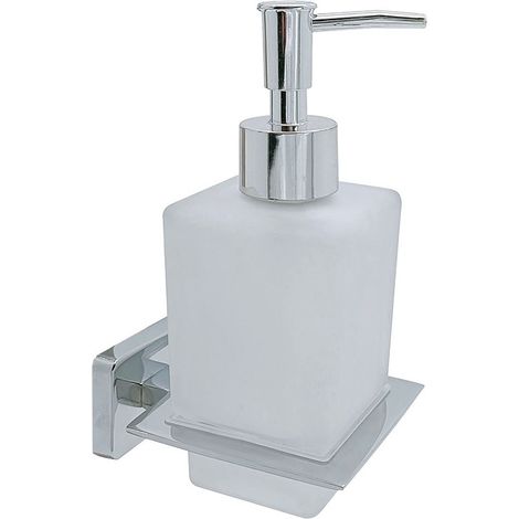 Dispenser sapone moderno da muro in acciaio lucido e vetro satinato16 cm fissaggio con viti accessori arredo bagno (1/3)