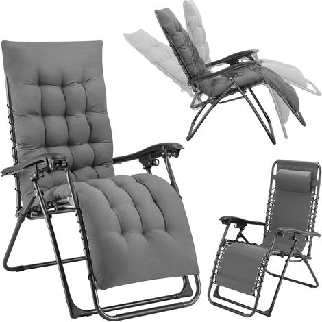 Poltrona da Giardino con Cuscino Imbottito Struttura Acciaio Pieghevole Grigio Relax