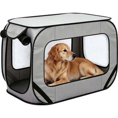 1 - Sac Transport Chien - Cage Voyage Pliable - Structure Acier Tissu Oxford Respirant Pour Chat Et Chien Gris Argenté 92x52x52cm