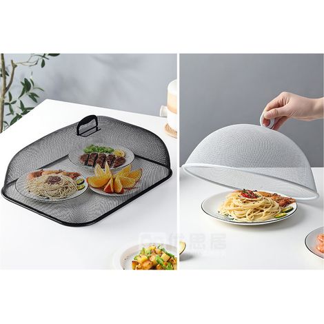 Couvercle alimentaire en maille fine rotatif à 180°, grille de protection en fer avec poignée pour salle à manger, blanc et rond. (1/5)