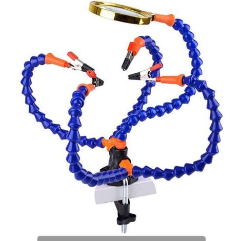 Outil flexible pour soudure, station de soudage troisième main avec 5 bras flexibles et une loupe 3X pour soudeurs, fabricants de bijoux, artisanat (1/5)