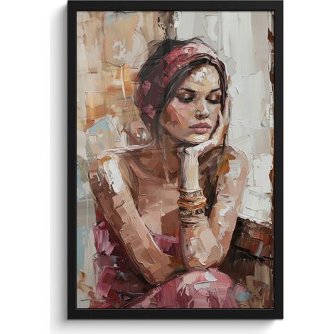 AFFICHE ENCADRÉE Femme - Peinture - Portrait - Moderne Cadre Décoration Murale 40x60 (1/5)