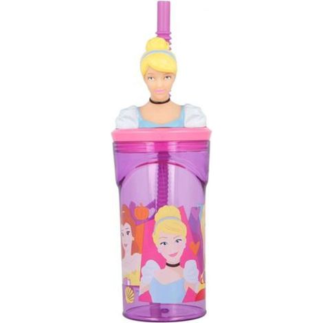 STOR Bicchiere in plastica bambine Disney Princess da 360 ml con cannuccia