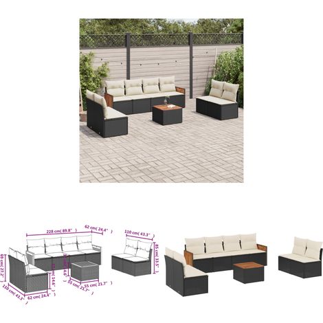 9-tlg. Garten-Sofagarnitur mit Kissen Schwarz Poly Rattan - Gartenmöbel - Outdoor Möbel - Rattan Gartenset - Lounge Set - Esstisch - Home & Living (1/3)