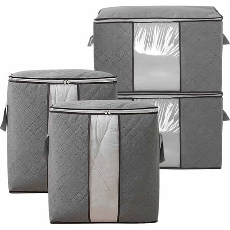 royaluxe - Sacs de rangement de grande capacité 4 pièces pour couettes et oreillers de couettes, housse de rangement pour vêtements en tissu non tissé (2 tailles, gris) (1/5)