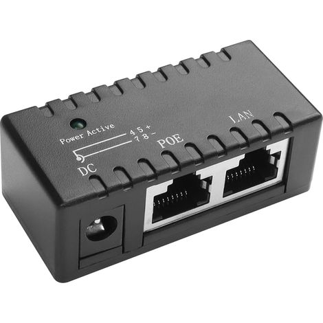 POE Injector, Power over Ethernet via alimentation, 12V 24V 48V, distance jusqu'à 100m, prise murale, power over, câble DC 12V inclus (100Mbps/Style B) (1/5)