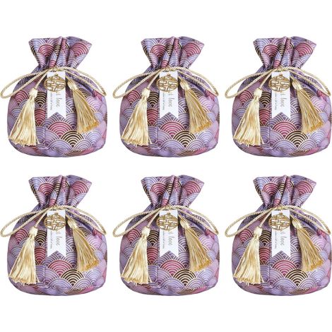 Pochette decorativa con coulisse - Motivo a nuvole viola