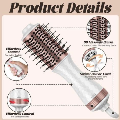 Brosse Chauffante - 4 En 1 - Sèche-Cheveux Rotatif - Ions Négatifs - 110 °C - Pour Cheveux Humides Ou Secs - 1 Pièce (1/4)
