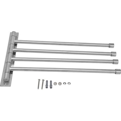 Porte-serviettes pivotant à 4 barres, pliable, fixation murale, acier inoxydable brossé, universel pour salle de bain (1/5)