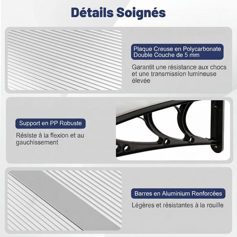 Marquesina de policarbonato para puerta, 197x89cm, gris claro. (1/5)