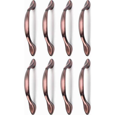 8 pcs Vintage Poignées de Porte de Meubles, Poignées d’Armoire Vintage en Forme d’Arc Poignée Tirer Meubles (Entraxe des trous 96 mm, bronze rouge) (1/5)