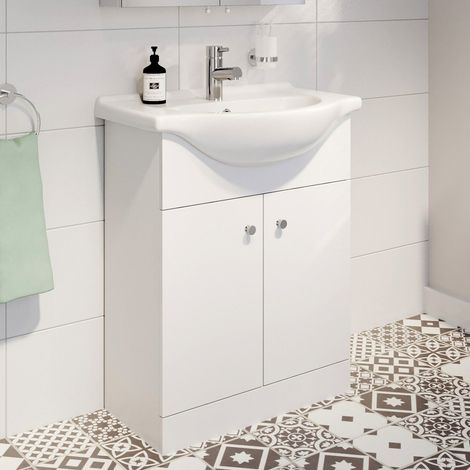 White Vanity Unit with Basin Sink Bathroom Furniture 650mm Freestanding Matte (1/5)