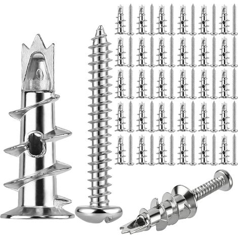 Lot de 50 Chevilles Métalliques Autoperceuses pour Plaques de Plâtre  Fixations Murales en Alliage de Zinc Pose Rapide Sans Préperçage, Pour Cloisons Sèches et Travaux de Bricolage (1/5)