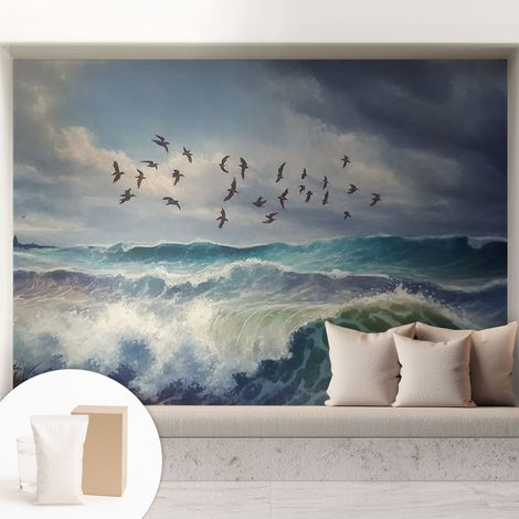 Papier peint intissé pour salon chambre à coucher peint imprimé pour mur - Colle incluse gratuite Vagues marines 208x146 cm (1/5)