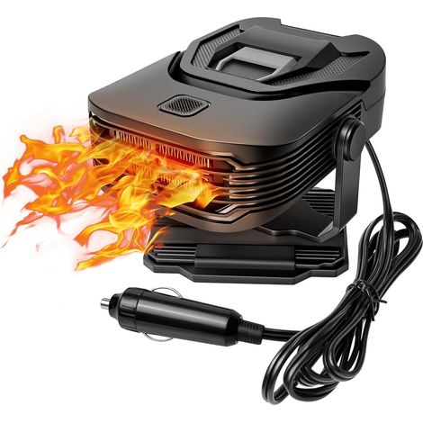 Chauffage de voiture 2 en 1 - Chauffage et refroidissement rapide - Désembuage avec ventouse rotative à 360° - Prise allume-cigare - Pour tous les pare-brise de voiture - Noir